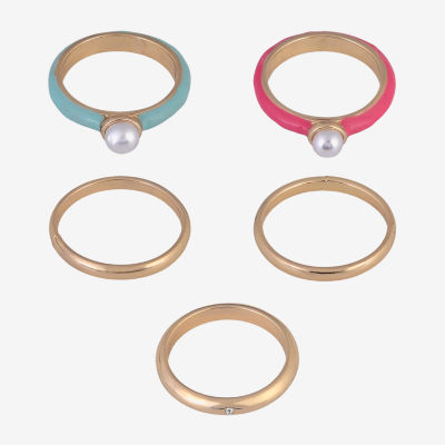 Arizona Gold Tone Womens Simulated Pearl Ring Set