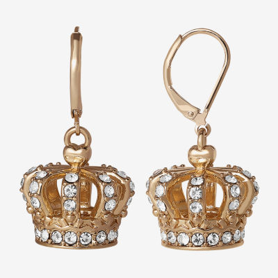 Juicy By Juicy Couture Gold Tone Womens Crystal Crown Drop Earrings