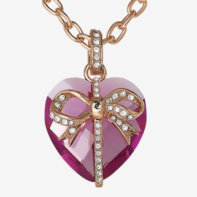 Juicy By Juicy Couture Gold Tone Womens Pink Crystal Alloy Bow Heart 18 Inch Pendant Necklace