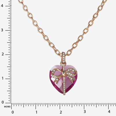 Juicy By Juicy Couture Gold Tone Womens Pink Crystal Alloy Bow Heart 18 Inch Pendant Necklace