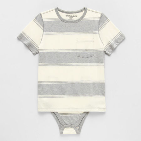 Thereabouts Little & Big Kid Boys Bodysuit Closure Easy-on + Easy-off Adaptive Crew Neck Short Sleeve Bodysuit In Gray