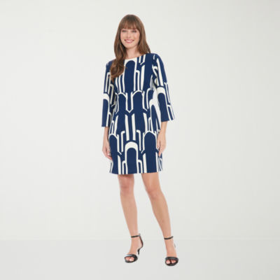 Clover And Sloane Womens 3/4 Sleeve Geometric Shift Dress