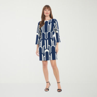 Clover And Sloane Womens 3/4 Sleeve Geometric Shift Dress