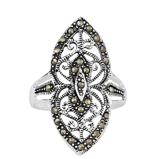 Sparkle Allure Marcasite Pure Silver Over Brass Cocktail Ring