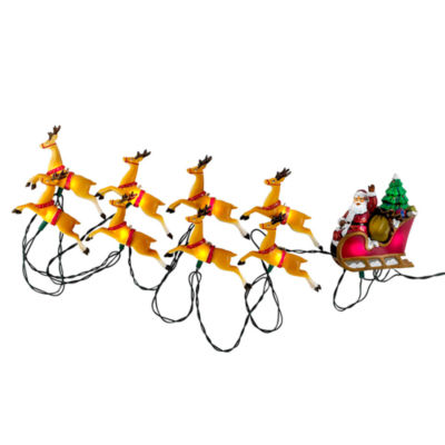 Kurt Adler Santa Sleigh and Eight Reindeer Light Set