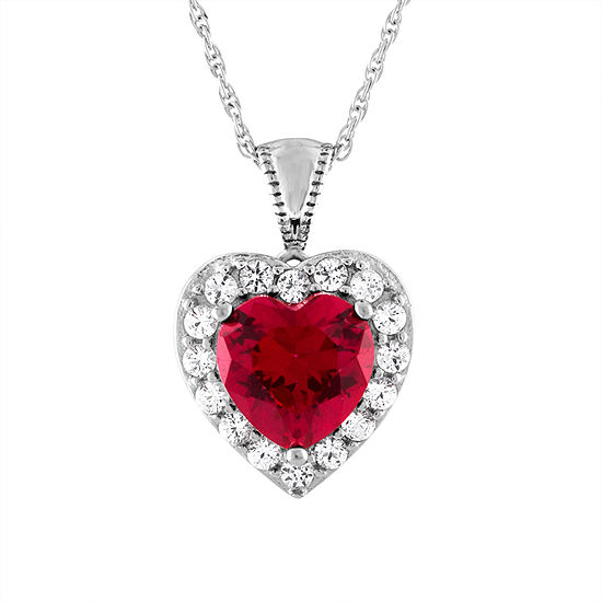 Womens Lab Created Red Ruby Sterling Silver Heart Pendant Necklace ...
