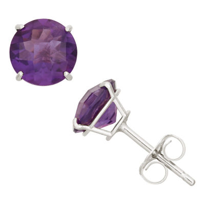 Genuine Purple Amethyst 10K Gold 6mm Stud Earrings