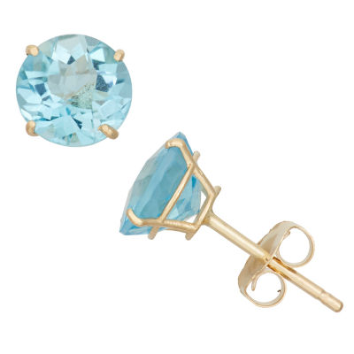 Genuine Blue Topaz 10K Gold 6mm Stud Earrings