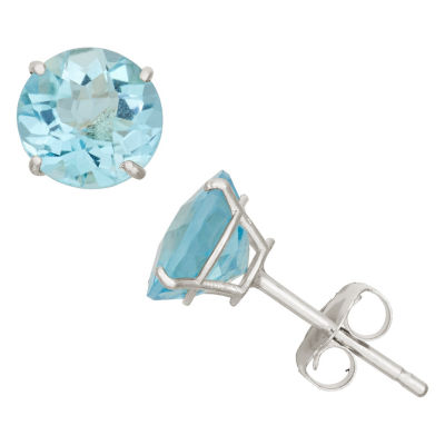 Genuine Blue Topaz 10K Gold 6mm Stud Earrings