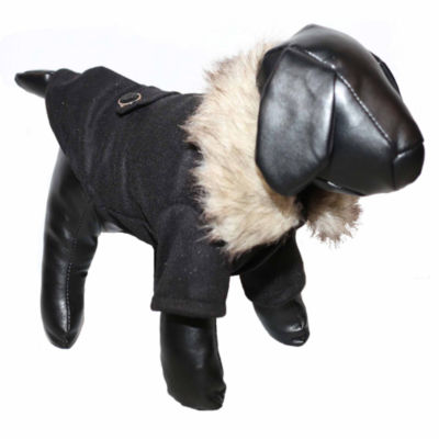 The Pet Life Buttoned 'Coast-Guard' Fashion Faux-Fur Collared Wool Pet Coat
