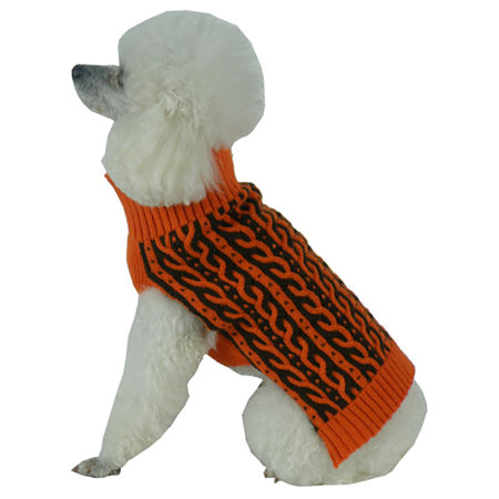 The Pet Life Harmonious Dual Color Weaved Heavy Cable Knitted Fashion Designer Dog Sweater, One Size, Brown