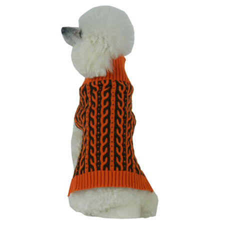 The Pet Life Harmonious Dual Color Weaved Heavy Cable Knitted Fashion Designer Dog Sweater, One Size, Brown