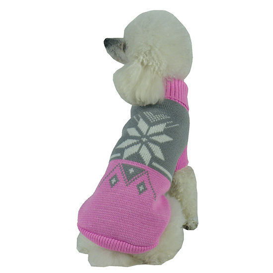 The Pet Life Snow Flake Cable-Knit Ribbed FashionTurtle Neck Dog Sweater