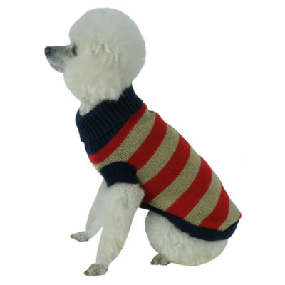 The Pet Life Patriot Independence Star Heavy Knitted Fashion Ribbed Turtle Neck Dog Sweater