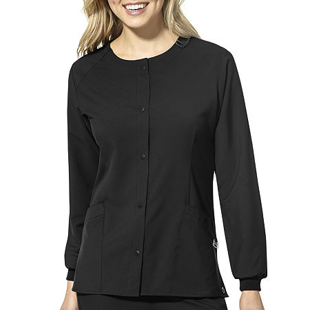 Wink W123 Crew Neck Warm Up Womens Moisture Wicking Wrinkle Resistant Quick Dry Scrub Jacket, Medium, Black