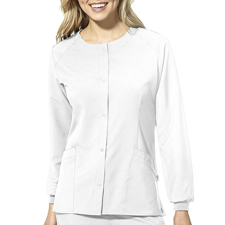 Wink W123 Crew Neck Warm Up Womens Moisture Wicking Wrinkle Resistant Quick Dry Scrub Jacket, Small, White