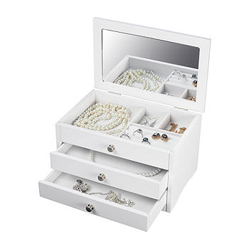 FE# PU Square Jewelry Box Earring Organizer Necklace Bracelet Container  (White)