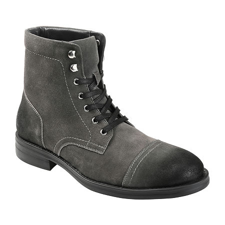 Thomas And Vine Mens Darko Block Heel Lace-Up Boots, 11 Medium, Gray