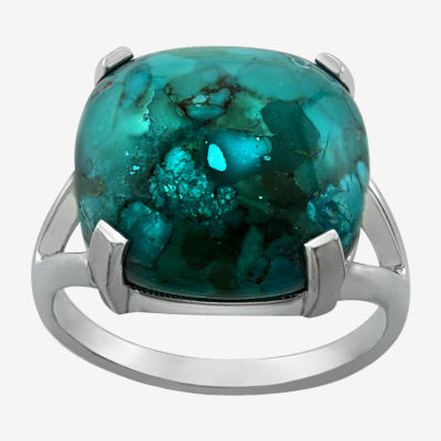 Womens Enhanced Blue Turquoise Sterling Silver Oval Cocktail Ring