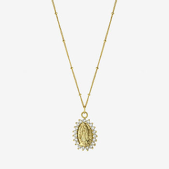 Diamonart Lady Of Guadalupe Womens Cubic Zirconia 14K Gold Over Silver Oval  Pendant Necklace