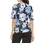 Black Label by Evan-Picone Womens Crew Neck Elbow Sleeve Blouse