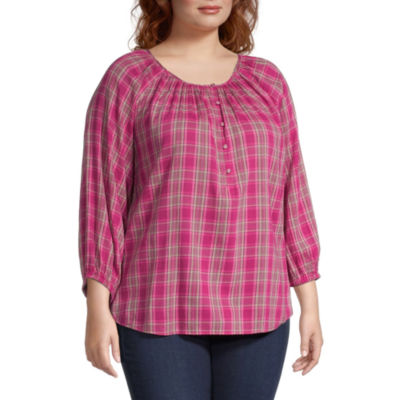 St. John's Bay Womens U Neck 3/4 Sleeve Blouse