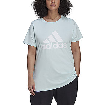 adidas Plus Womens Crew Neck Short Sleeve Graphic T-Shirt, Color: Blue -  JCPenney