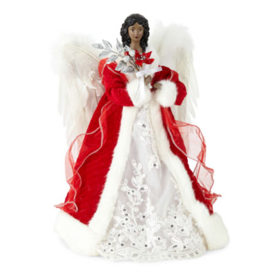 North Pole Trading Co. African American Red Dress Angel Christmas Tree Topper