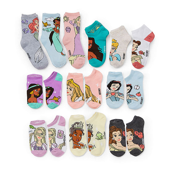 Disney Little & Big Girls 12 Pair Princess Low Cut Socks