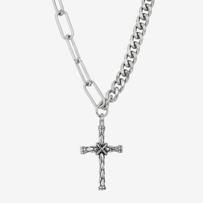 J.P. Army Mens Jewelry Stainless Steel 24 Inch Link Cross Pendant Necklace