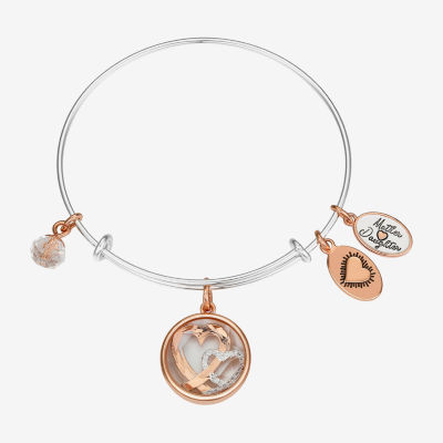 Footnotes Mother & Daughter Stainless Steel Semisolid Heart Bangle Bracelet