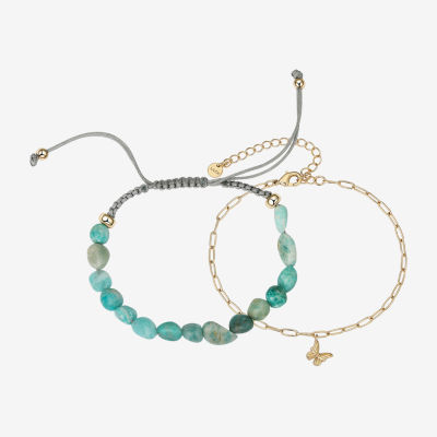 Footnotes 2-pc. Amazonite Paperclip Butterfly Bracelet Set