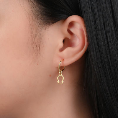 18K Gold Plated Sterling Silver "Libra" Zodiac Symbol 3/4 Hoop Earrings"