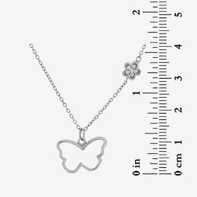 DiamonArt® Womens 1/10 CT. T.W. White Cubic Zirconia Sterling Silver Butterfly Pendant Necklace