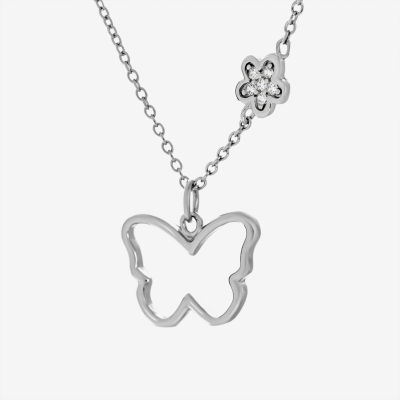 DiamonArt® Womens 1/10 CT. T.W. White Cubic Zirconia Sterling Silver Butterfly Pendant Necklace