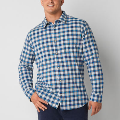 mutual weave Stretch Poplin Big and Tall Mens Easy-on + Easy-off Adaptive Regular Fit Long Sleeve Plaid Button-Down Shirt
