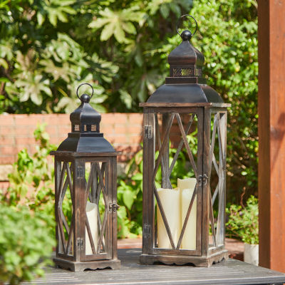 Glitzhome Oversized Wood & Metal 2-pc. Decorative Lantern