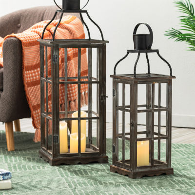 Glitzhome Oversized Wood & Metal 2-pc. Decorative Lantern