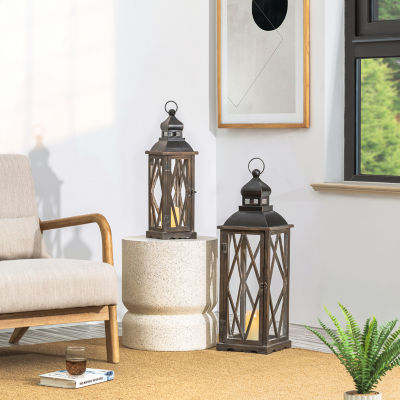 Glitzhome Black Diamond Window Frame 2-pc. Decorative Lantern