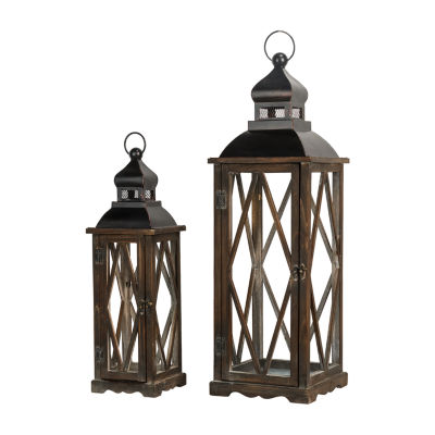 Glitzhome Black Diamond Window Frame 2-pc. Decorative Lantern