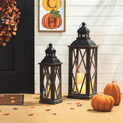 Glitzhome Black Diamond Window Frame 2-pc. Decorative Lantern