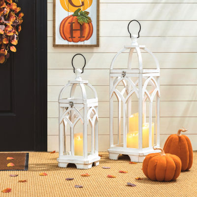 Glitzhome Farmhouse Wooden Church Window Frame 2-pc. Decorative Lantern