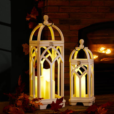 Glitzhome Farmhouse Wooden Church Window Frame 2-pc. Decorative Lantern
