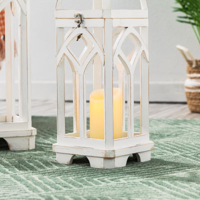 Glitzhome Farmhouse Wooden Church Window Frame 2-pc. Decorative Lantern