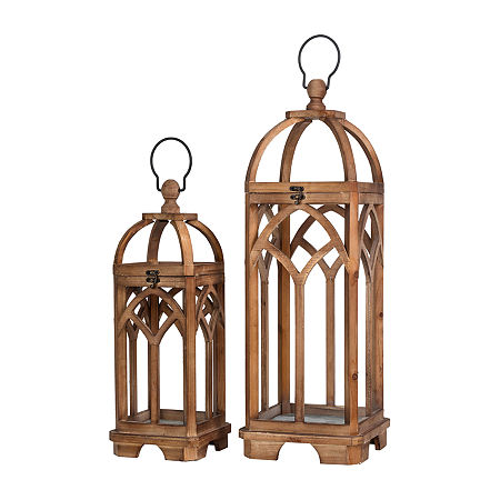 Glitzhome Farmhouse Wooden Church Window Frame 2-pc. Decorative Lantern, One Size, Brown