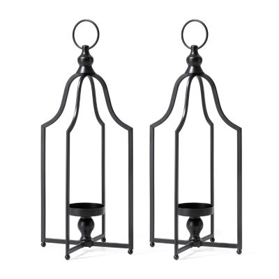 Glitzhome Large Farmhouse Black Metal 2-pc. Decorative Lantern