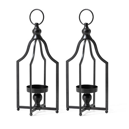 Glitzhome Small Farmhouse Black Metal 2-pc. Decorative Lantern, One Size, Black