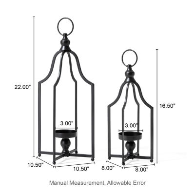 Glitzhome Small & Large Farmhouse Black Metal 2-pc. Decorative Lantern