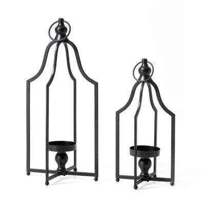 Glitzhome Small & Large Farmhouse Black Metal 2-pc. Decorative Lantern