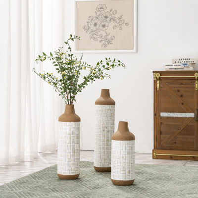 Glitzhome Decorative Brown & White Metal 3-pc. Vase